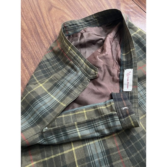 VTG Evan Picone Wool Skirt Sz L? Green Brown Yellow Plaid Pleated Union Made USA - Picture 6 of 9